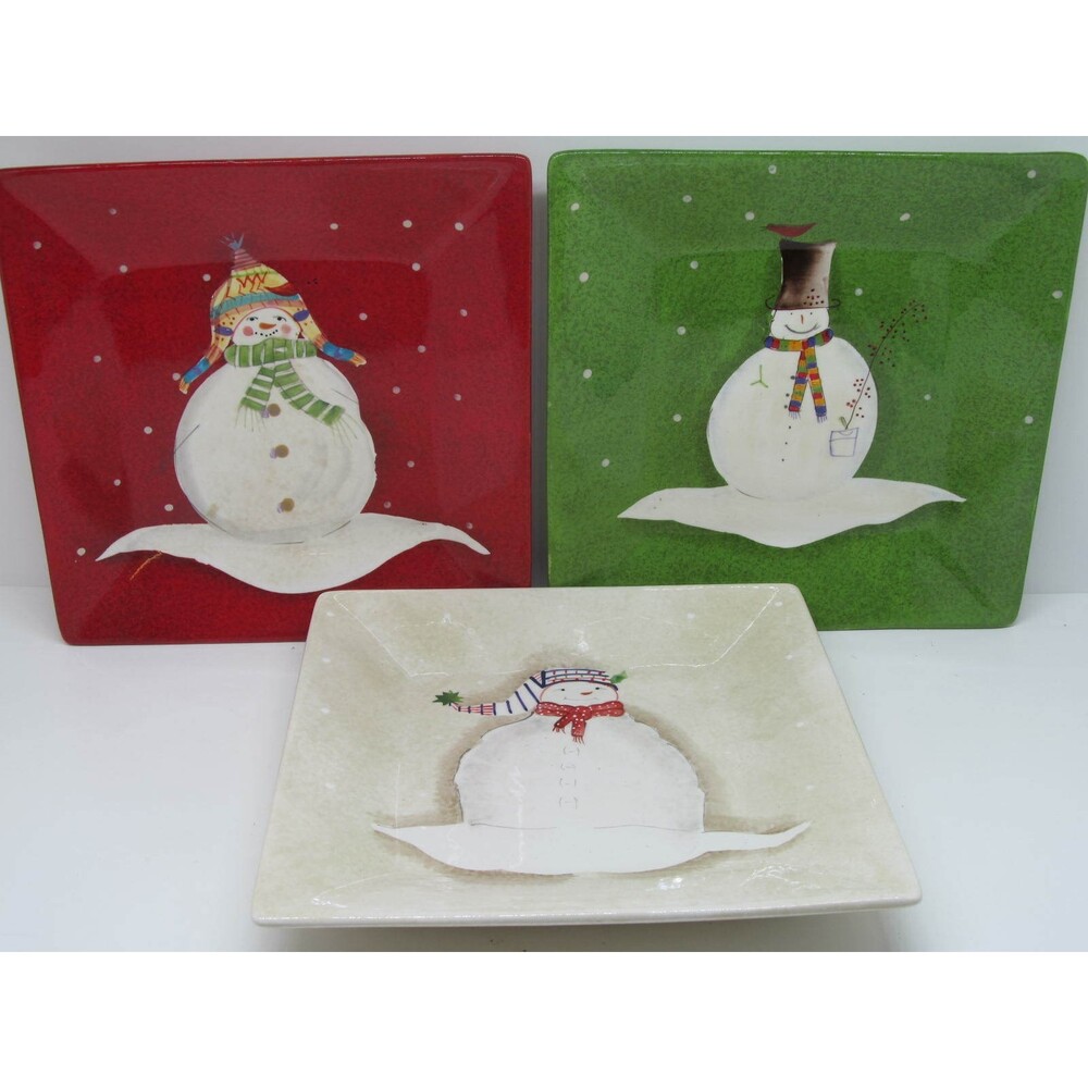 Onieda Snowmates By Debbie Taylor-Kerman Square 10" Dinner Plates Set of 3
